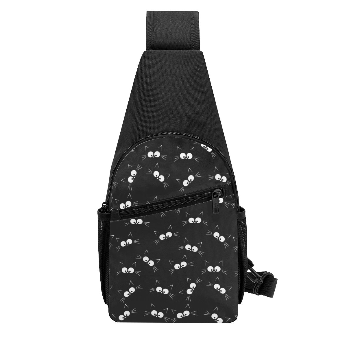 Sling Backpack Shoulder - 귀여운 검은 고양이 패턴 가슴 가방