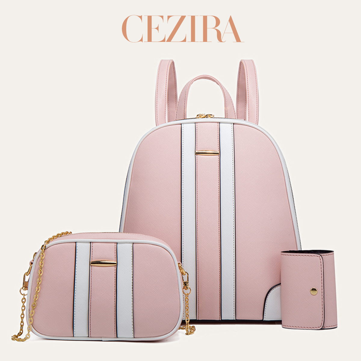 CR 패션 스트라이프 패치워크 백팩 세트 여성용 PU  - Fashion Backpack Women 리뷰 및 가격