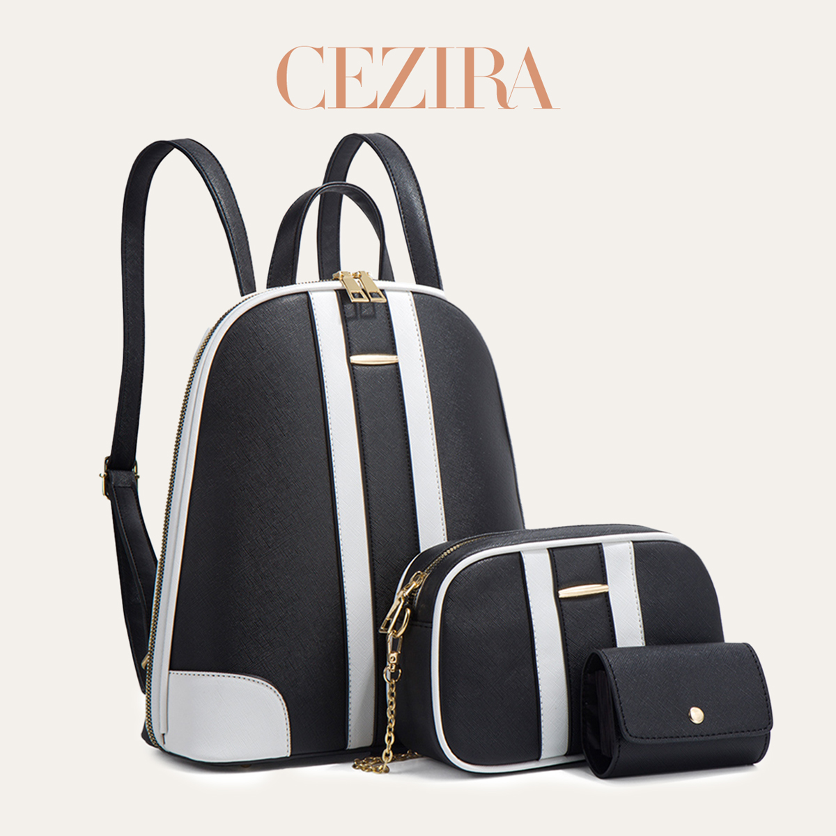 CR 패션 스트라이프 패치워크 백팩 세트 여성용 PU  - Fashion Backpack Women 리뷰 및 가격